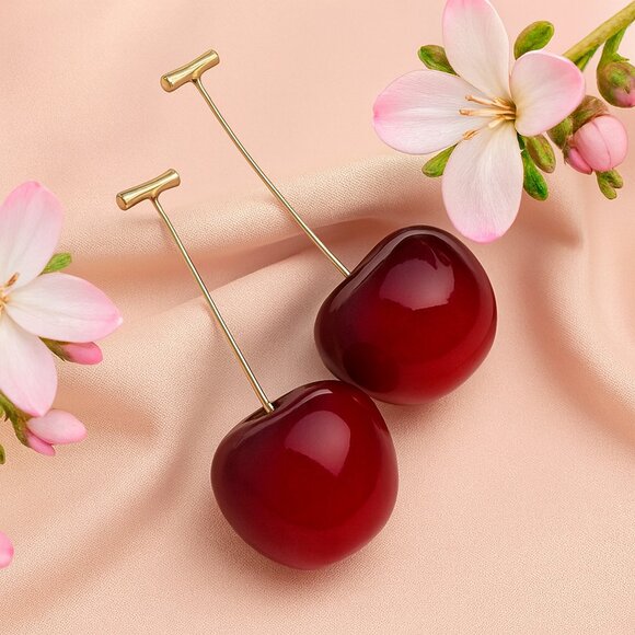 ๐๏ธTrendy Durable Fun Resin Cherry Fashion Stud Earrings โ Cute & Stylish ๐ - Picture 7 of 12